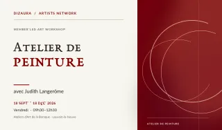 Burgundy and ivory Dizaura event graphic for Judith Langerôme’s painting workshop