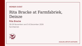 Dizaura Artists Network event card for Rita Bracke at Farmfabriek, Deinze